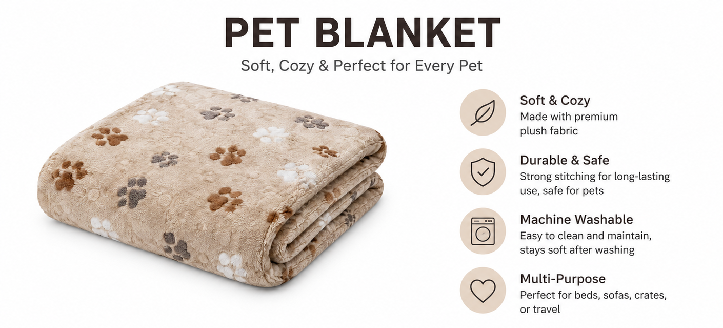 Soft, cozy pet blanket with paw prints, perfect for every pet’s comfort