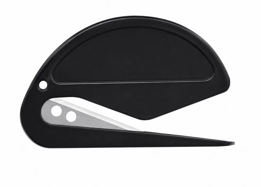 Black ergonomic letter opener with a sleek design and a sharp pointed